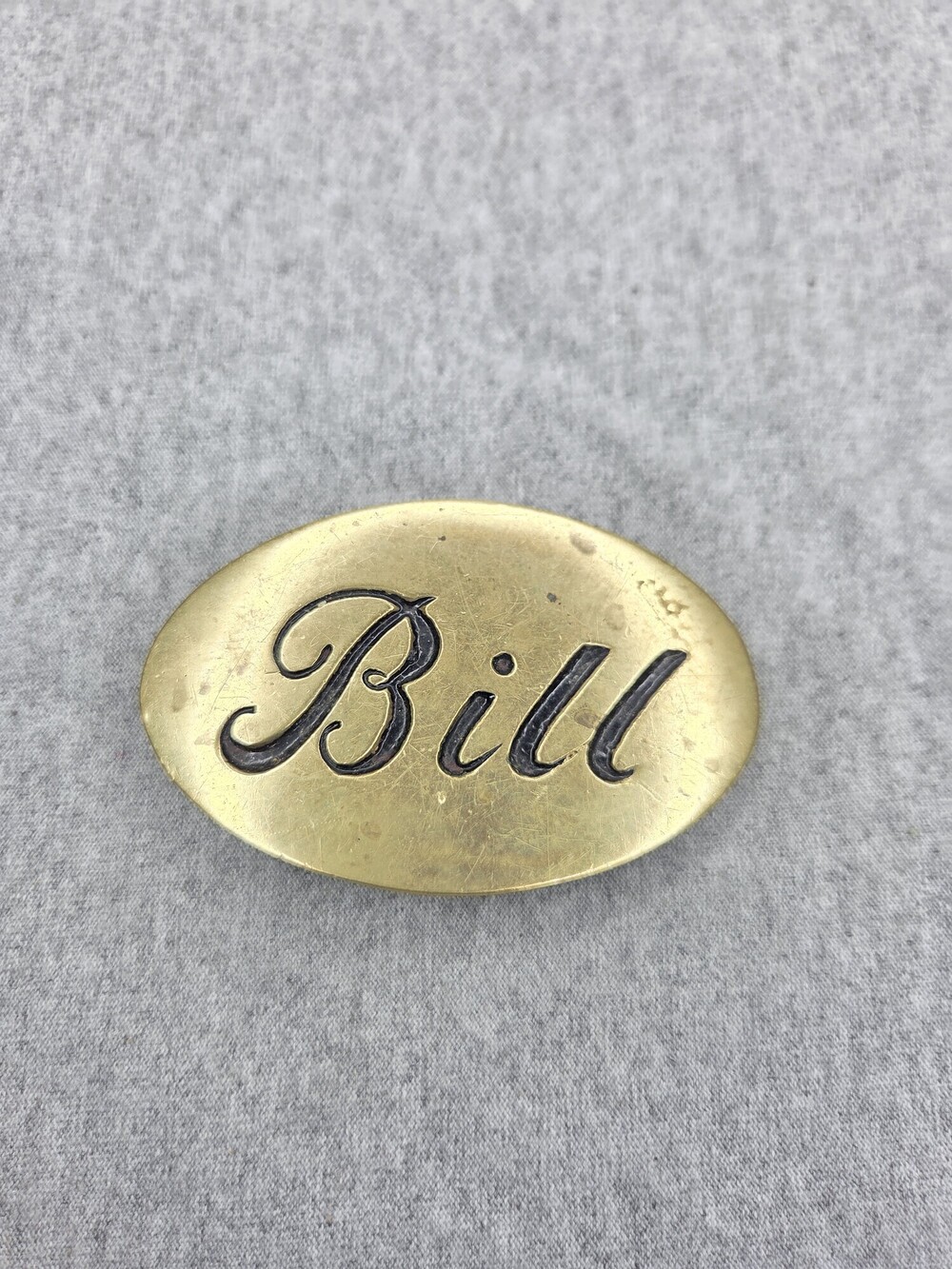 Vintage Bill Solid Brass Name Belt Buckle Script Oval 1970s 1980s Western